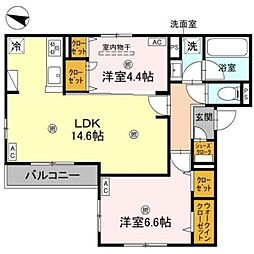 おおさか東線 城北公園通駅 徒歩14分の賃貸アパート 3階2LDKの間取り