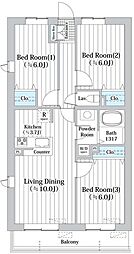 コートブリーズ船橋中山 1階3LDKの間取り
