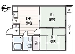 昼間ハイツ 2DKの間取図画像