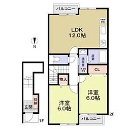メゾン山の音 2階2LDKの間取り