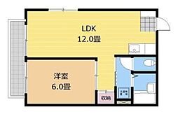 ウィル相生 1階1LDKの間取り