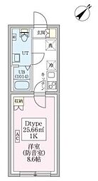スカイラシクラス平和台 3階1Kの間取り