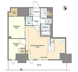 オアーゼ日暮里レジデンス 3階2LDKの間取り