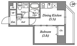 クオリタス浅草橋 13階1DKの間取り