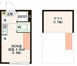 シースカイ平井 2階ワンルームの間取り