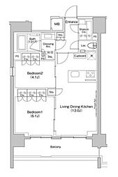ザ・パークハビオ元浅草プレイス 2LDKの間取図画像