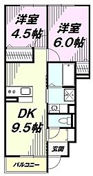 JR八高線 北八王子駅 徒歩15分の賃貸アパート 1階2DKの間取り