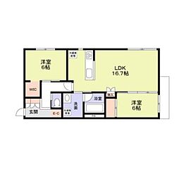 グランフォレスト千代田 1階2LDKの間取り