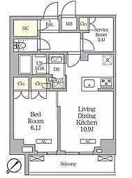 ラティエラ武蔵小山レジデンス 1SLDKの間取図画像