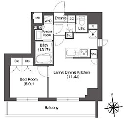 ミリアレジデンス蔵前 8階1LDKの間取り