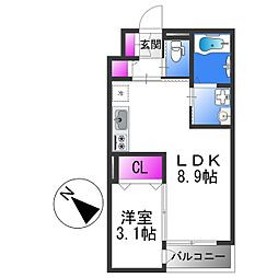 グローハイツ喜連ノース 1LDKの間取図画像