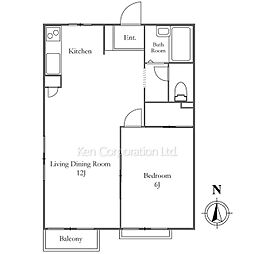 南町パークサイドヴィレッジＥ棟 2階1LDKの間取り