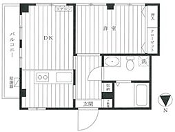 村上マンション 4階1DKの間取り
