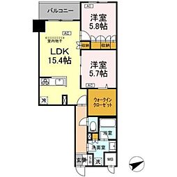 サンジョイアゼロ 7階2LDKの間取り