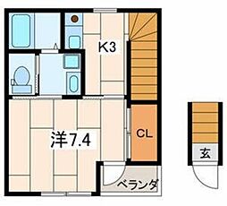 コーポワンエイト B 2階1Kの間取り
