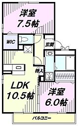 リビングタウン三ツ木C 2LDKの間取図画像