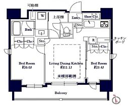 グランパセオ八丁堀2 10階2LDKの間取り