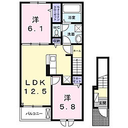 マリン 2階2LDKの間取り