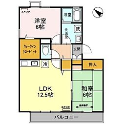 ウエストシティVI 3階2LDKの間取り
