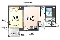 ラピスラズリ 2階1LDKの間取り