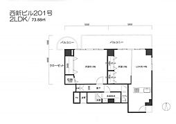 てんぐ屋西新ビル 2LDKの間取図画像
