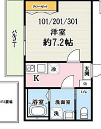 キャメル川越並木8 2階1Kの間取り