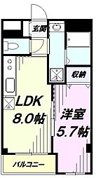 グリー玉川上水 2階1LDKの間取り