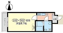 ビーナスコート2 1Kの間取図画像