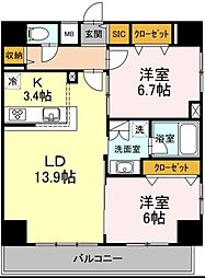 D-room早稲田 10階2LDKの間取り