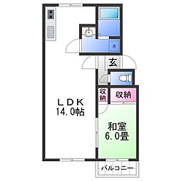 コープU2 2階1LDKの間取り