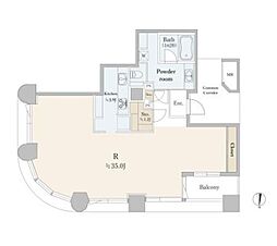 センチュリーパークタワー 6階1Kの間取り