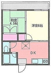 大槻荘 1階2DKの間取り