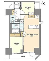 グランカーサ船堀II 14階2LDKの間取り