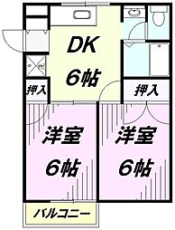 イーストハイツ 1階2DKの間取り