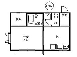 ウエストタウン 1Kの間取図画像