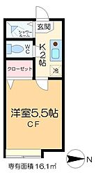 コージーハウス167 1Kの間取図画像
