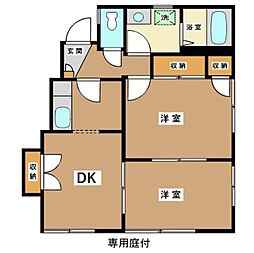 ベルメゾン東中野 1階2DKの間取り