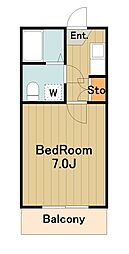 サンフラワー相原 1Kの間取図画像