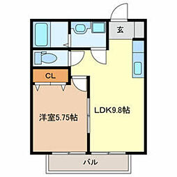 ビューアイルB 1LDKの間取図画像
