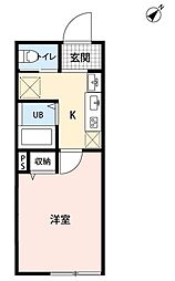 フェリオ咲が丘 2階1Kの間取り
