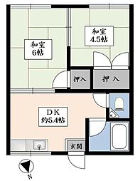 第1モトキハイツ 2DKの間取図画像