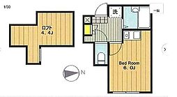リヴェール橋本 1階ワンルームの間取り