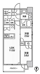 シーズンフラッツ菊川ウエスト 3階2LDKの間取り