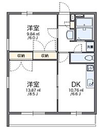 レオパレスゴールドレジデンス城北C 2DKの間取図画像