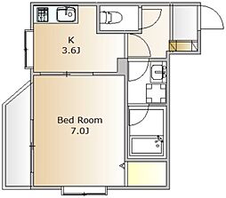 ラピスコート品川 4階1Kの間取り