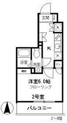 カサミラ 2階1Kの間取り