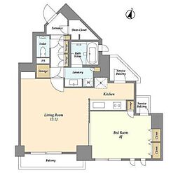 ドゥーエ西麻布1 1LDKの間取図画像