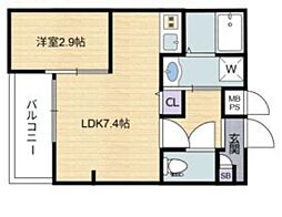 シーエムトワ 4階1LDKの間取り