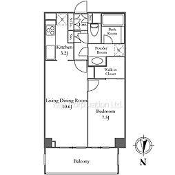 カスタリア高輪 2階1LDKの間取り
