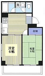 ティアイズビル 2階2DKの間取り